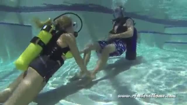 Amber bach teaches scuba diving to young stud