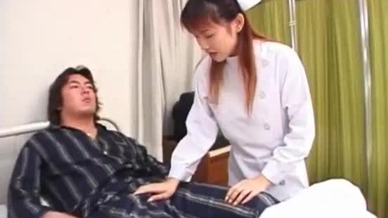 Nurse is touched on cans while stroking patient cock